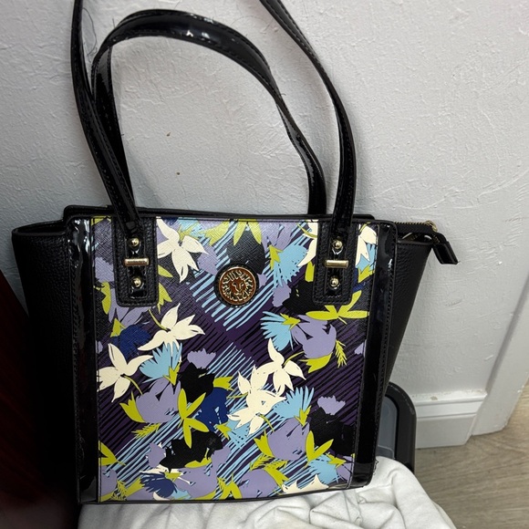 Anne Klein Black and Multicolor Floral Tote - Picture 1 of 16